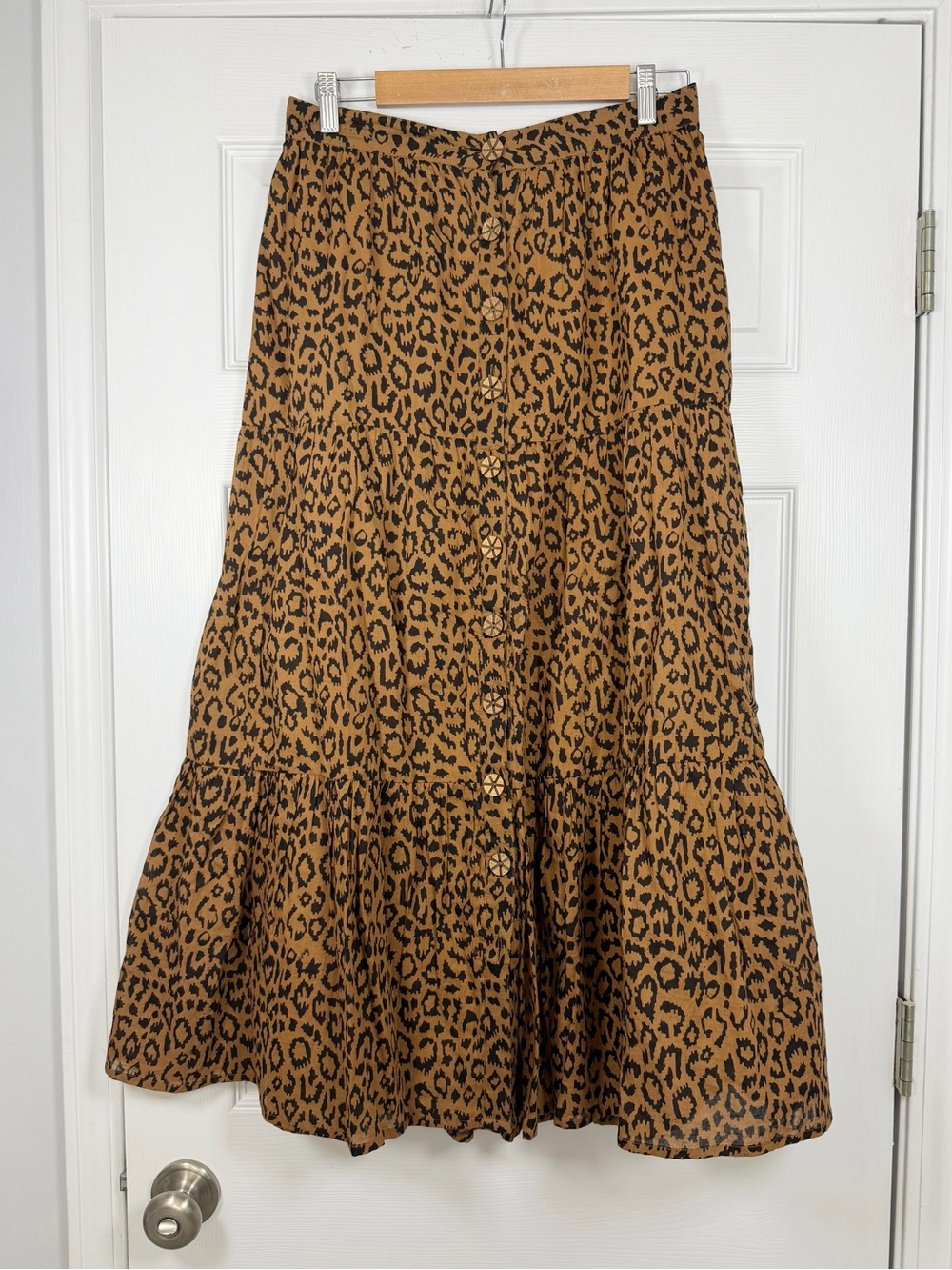 Emerson Fry Size L • Leopard Animal Cotton Midi Skirt.
